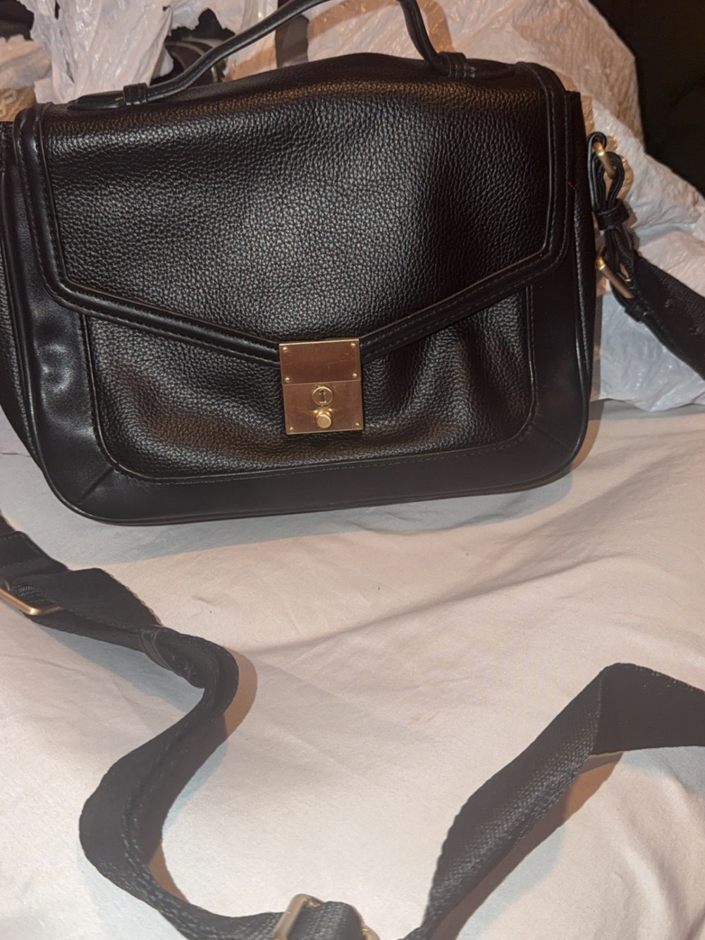 Classic Black Leather Shoulder Bag with Gold Hardware